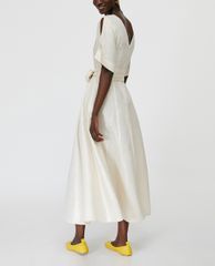 MAX&Co. - Đầm midi cổ tròn phối thắt lưng Metallic Linen