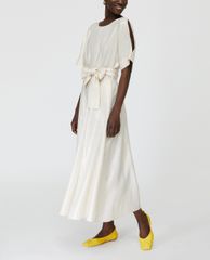 MAX&Co. - Đầm midi cổ tròn phối thắt lưng Metallic Linen