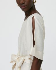 MAX&Co. - Đầm midi cổ tròn phối thắt lưng Metallic Linen