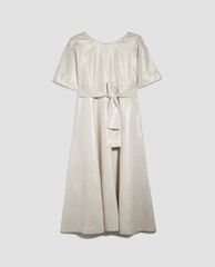 MAX&Co. - Đầm midi cổ tròn phối thắt lưng Metallic Linen