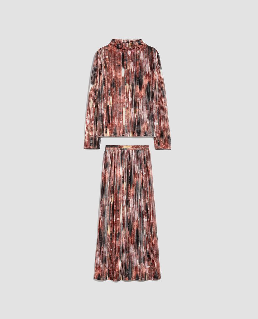MAX&Co. - Set áo cổ lọ và chân váy midi Matching 3D Velvet Jersey