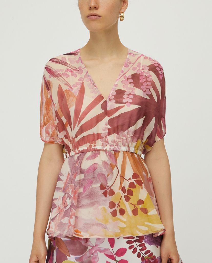MAX&Co. - Áo kiểu nữ cổ V tay ngắn Silk Georgette