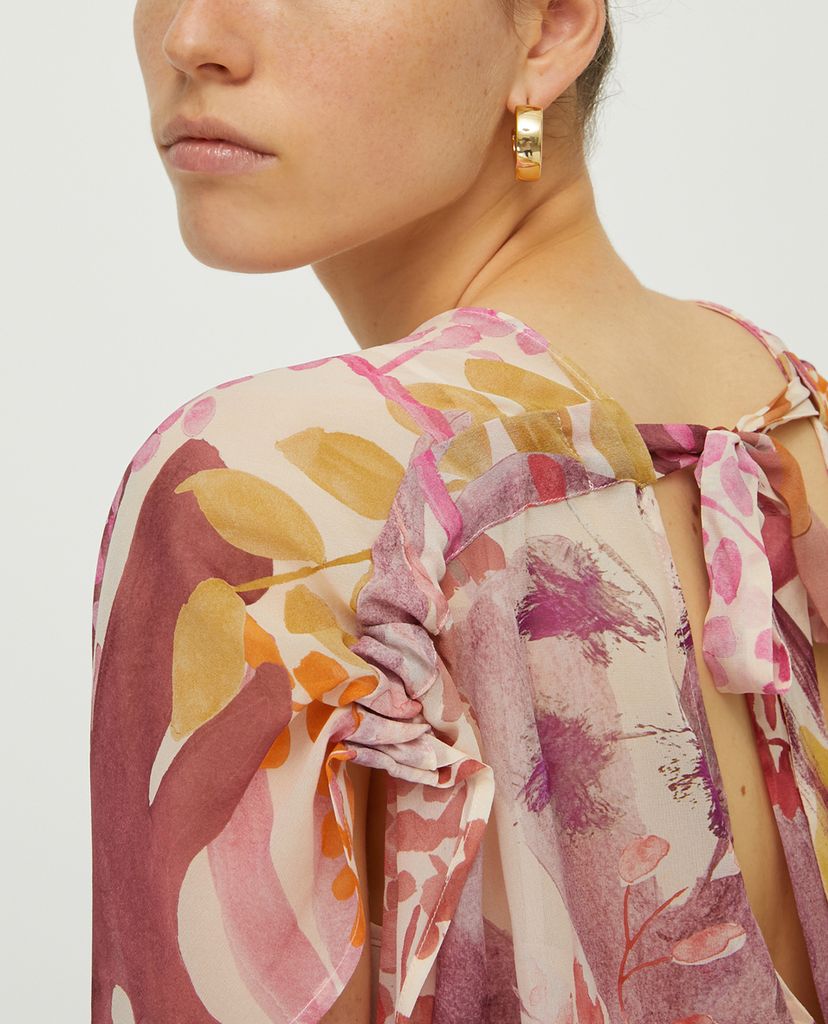 MAX&Co. - Áo kiểu nữ cổ V tay ngắn Silk Georgette
