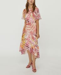 MAX&Co. - Đầm midi cổ tròn tay ngắn Silk Georgette