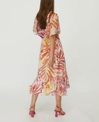 MAX&Co. - Đầm midi cổ tròn tay ngắn Silk Georgette