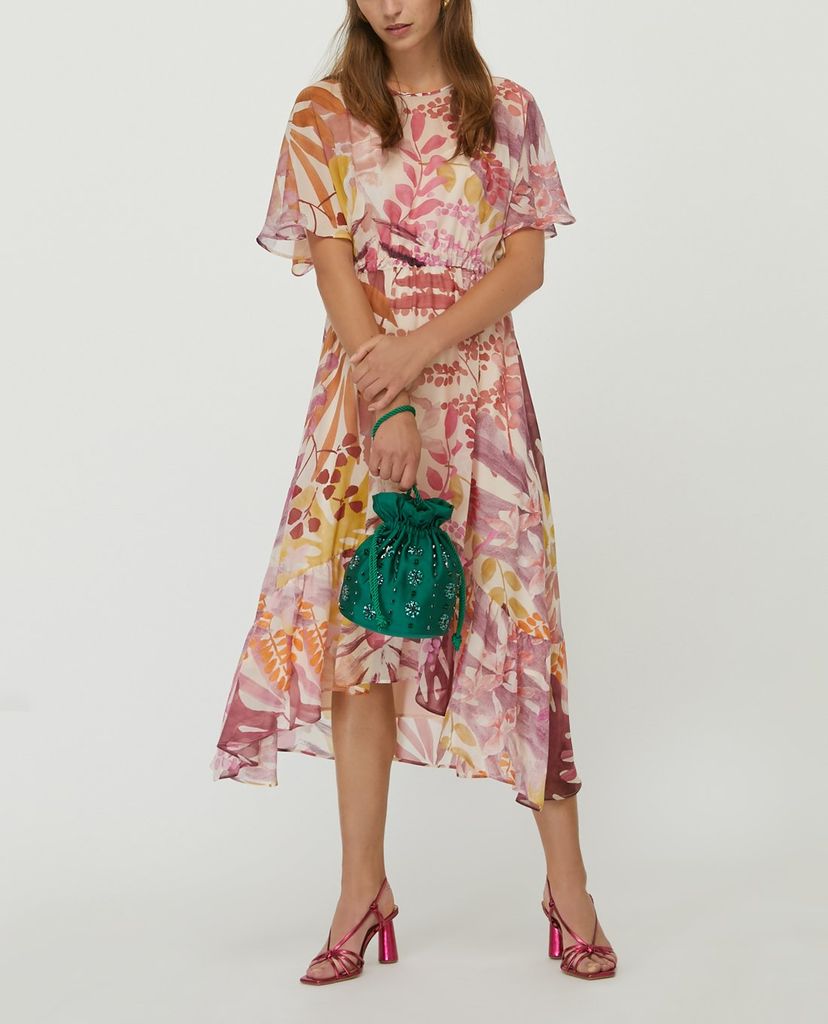 MAX&Co. - Đầm midi cổ tròn tay ngắn Silk Georgette