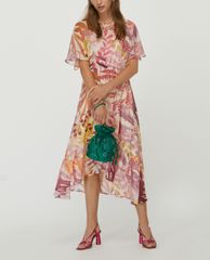 MAX&Co. - Đầm midi cổ tròn tay ngắn Silk Georgette