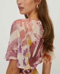 MAX&Co. - Đầm midi cổ tròn tay ngắn Silk Georgette