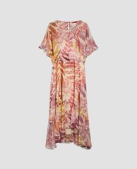 MAX&Co. - Đầm midi cổ tròn tay ngắn Silk Georgette