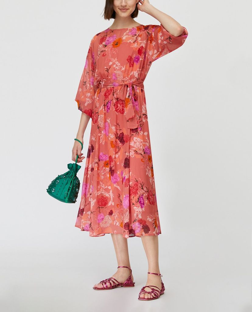 MAX&Co. - Đầm midi cổ tròn tay dài Floral Georgette