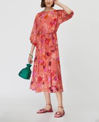 MAX&Co. - Đầm midi cổ tròn tay dài Floral Georgette