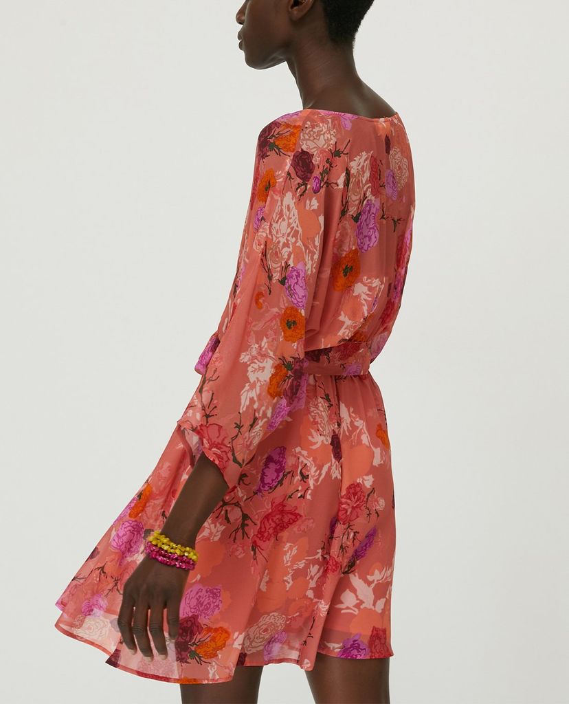 MAX&Co. - Đầm mini cổ tròn tay dài Floral Georgette