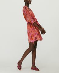 MAX&Co. - Đầm mini cổ tròn tay dài Floral Georgette