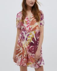 MAX&Co. - Đầm mini cổ V tay ngắn Silk Georgette