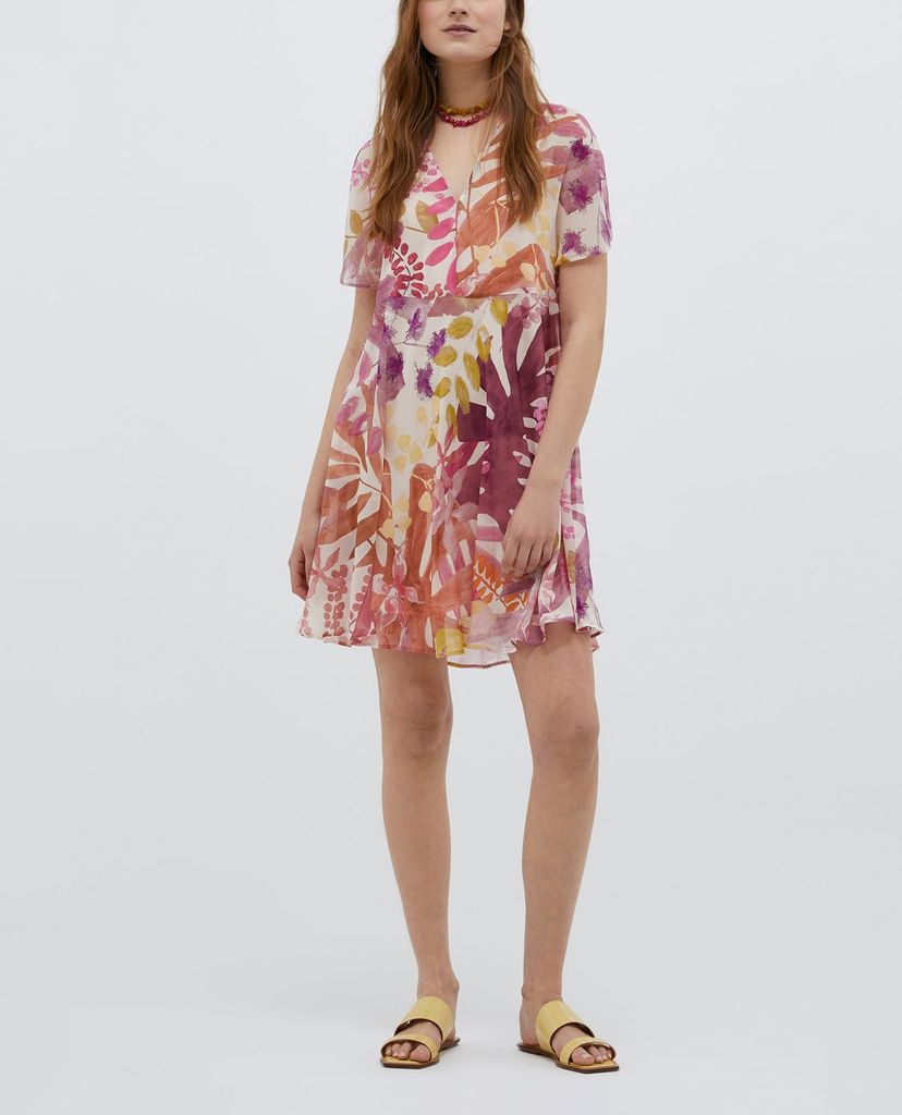 MAX&Co. - Đầm mini cổ V tay ngắn Silk Georgette