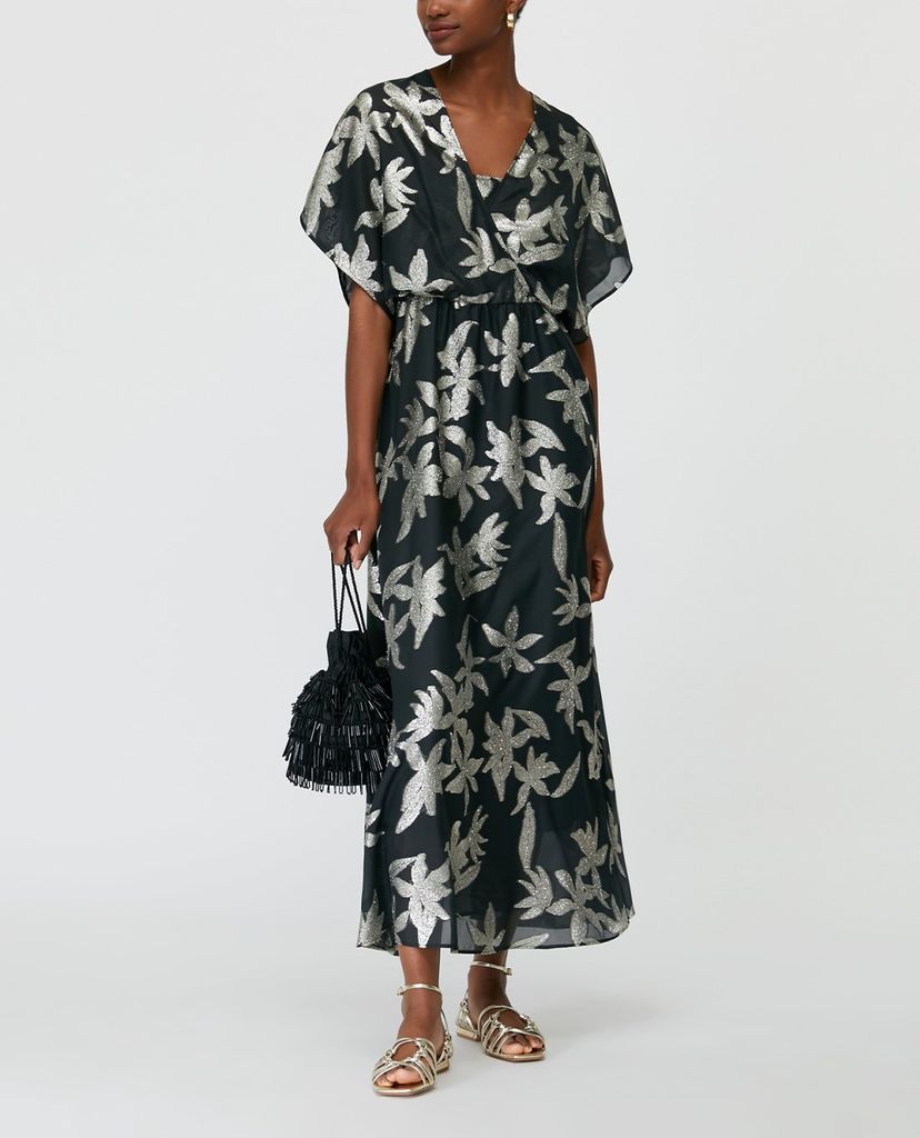 MAX&Co. - Đầm midi cổ V tay ngắn Fil Coupé Metallic