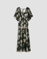 MAX&Co. - Đầm midi cổ V tay ngắn Fil Coupé Metallic