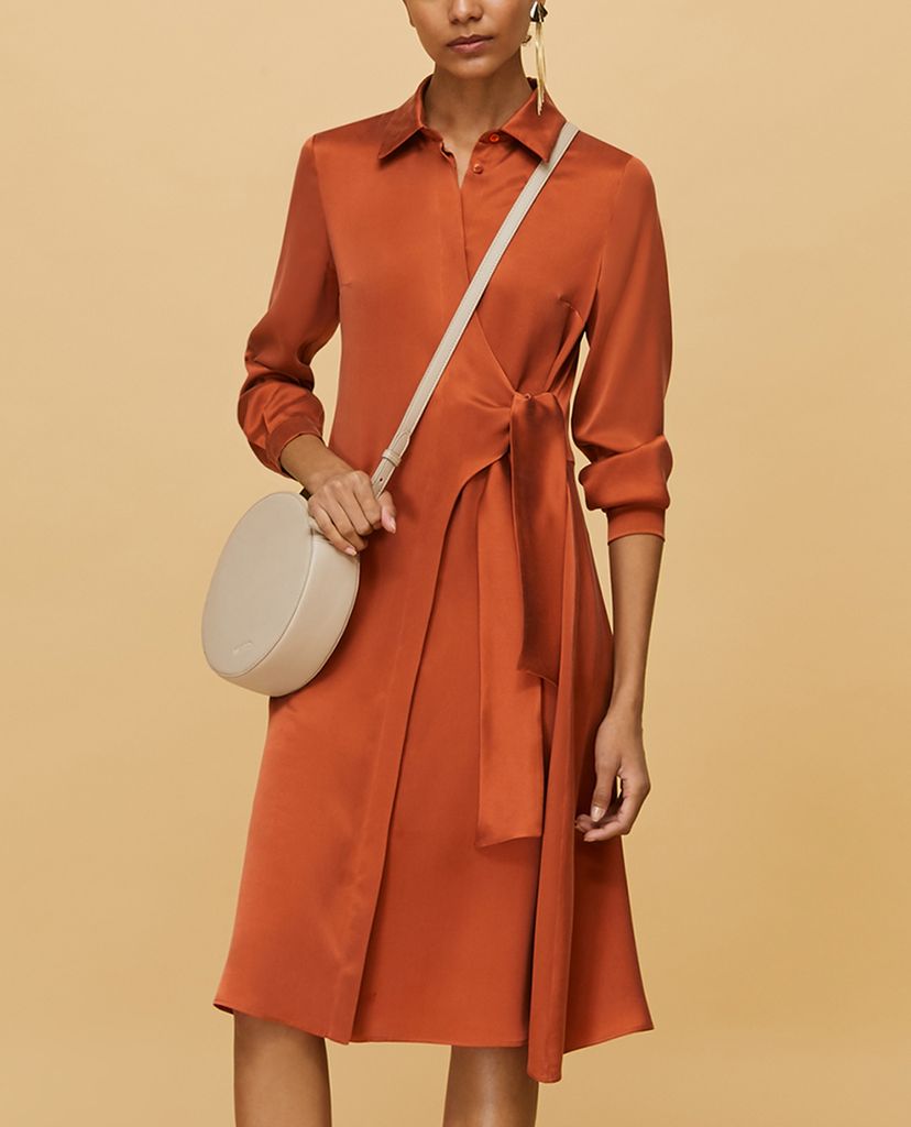 MAX&Co. - Đầm midi sơ mi tay dài Silk Satin