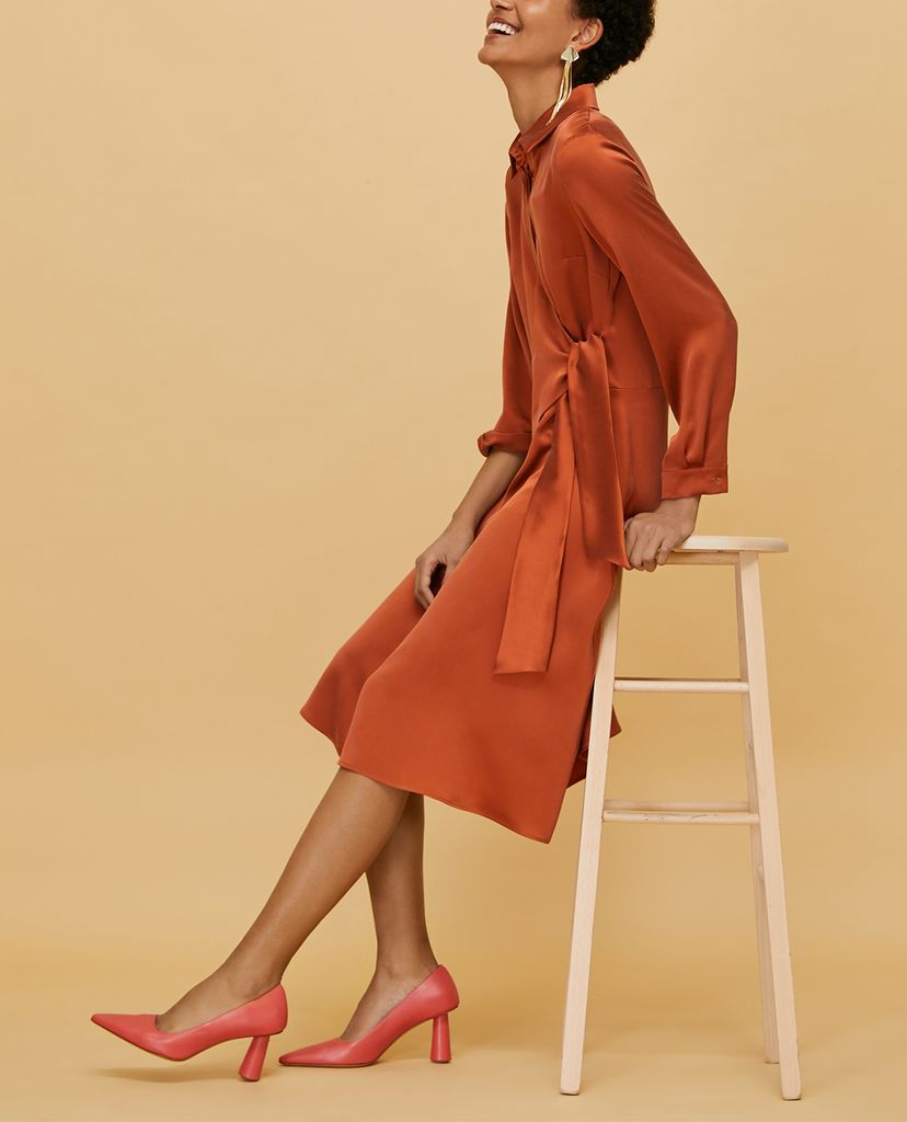 MAX&Co. - Đầm midi sơ mi tay dài Silk Satin