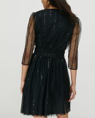 MAX&Co. - Đầm mini cổ V tay lỡ xuyên thấu Tulle Sequin Stripes