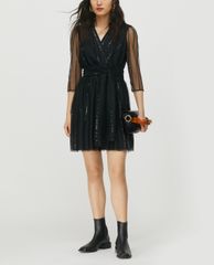 MAX&Co. - Đầm mini cổ V tay lỡ xuyên thấu Tulle Sequin Stripes