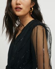MAX&Co. - Đầm mini cổ V tay lỡ xuyên thấu Tulle Sequin Stripes