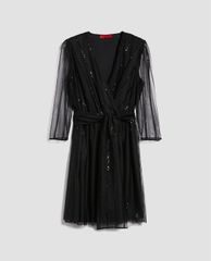 MAX&Co. - Đầm mini cổ V tay lỡ xuyên thấu Tulle Sequin Stripes