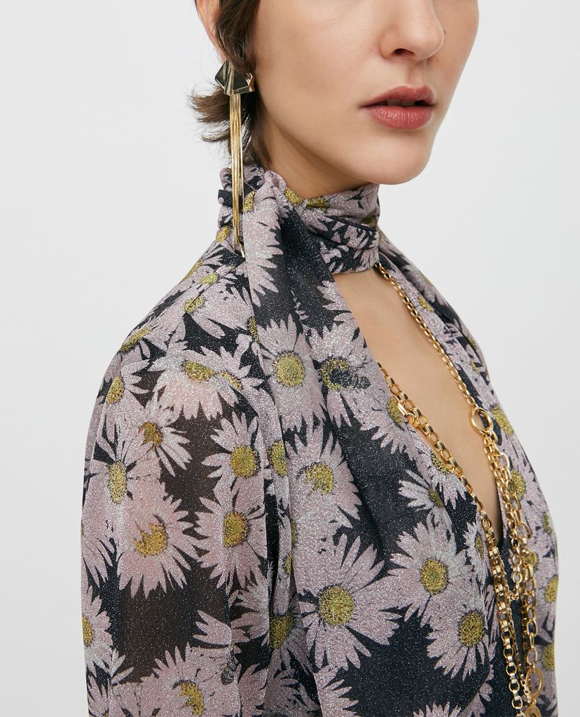 MAX&Co. - Đầm mini cổ V tay dài A Line In Jersey Lamé