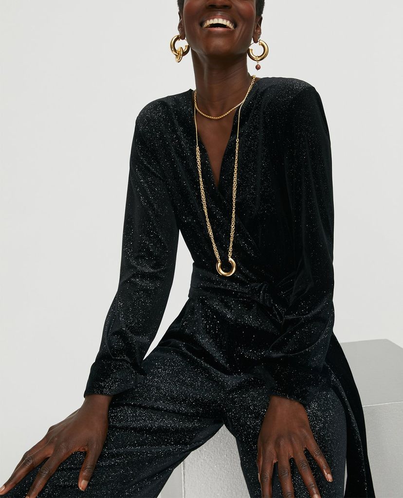 MAX&Co. - Jumpsuits nữ cổ V tay dài Glitter Velvet