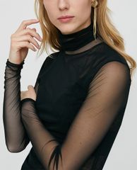 MAX&Co. - Áo kiểu nữ xuyên thấu cổ lọ Sheer Tulle Jersey Turtleneck