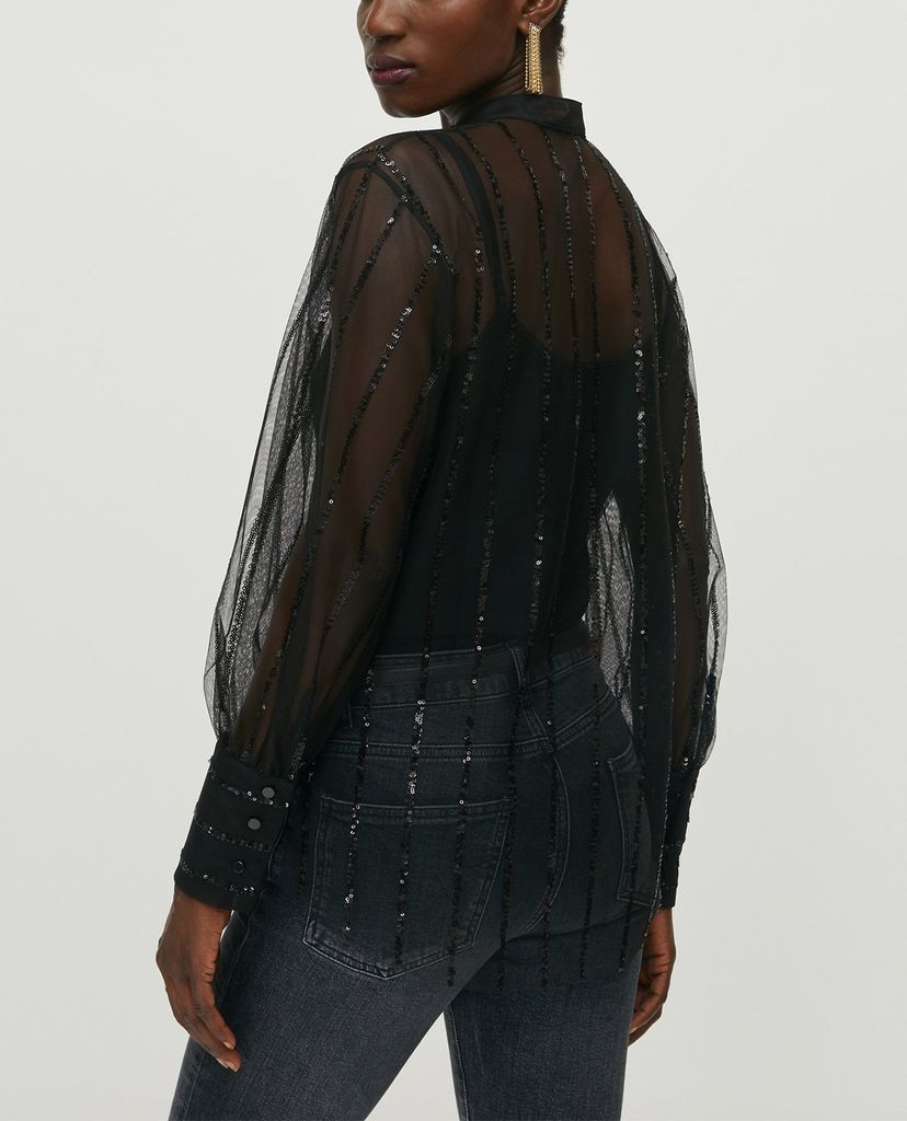MAX&Co. - Áo kiểu nữ xuyên thấu cổ lọ Sequin Stripes