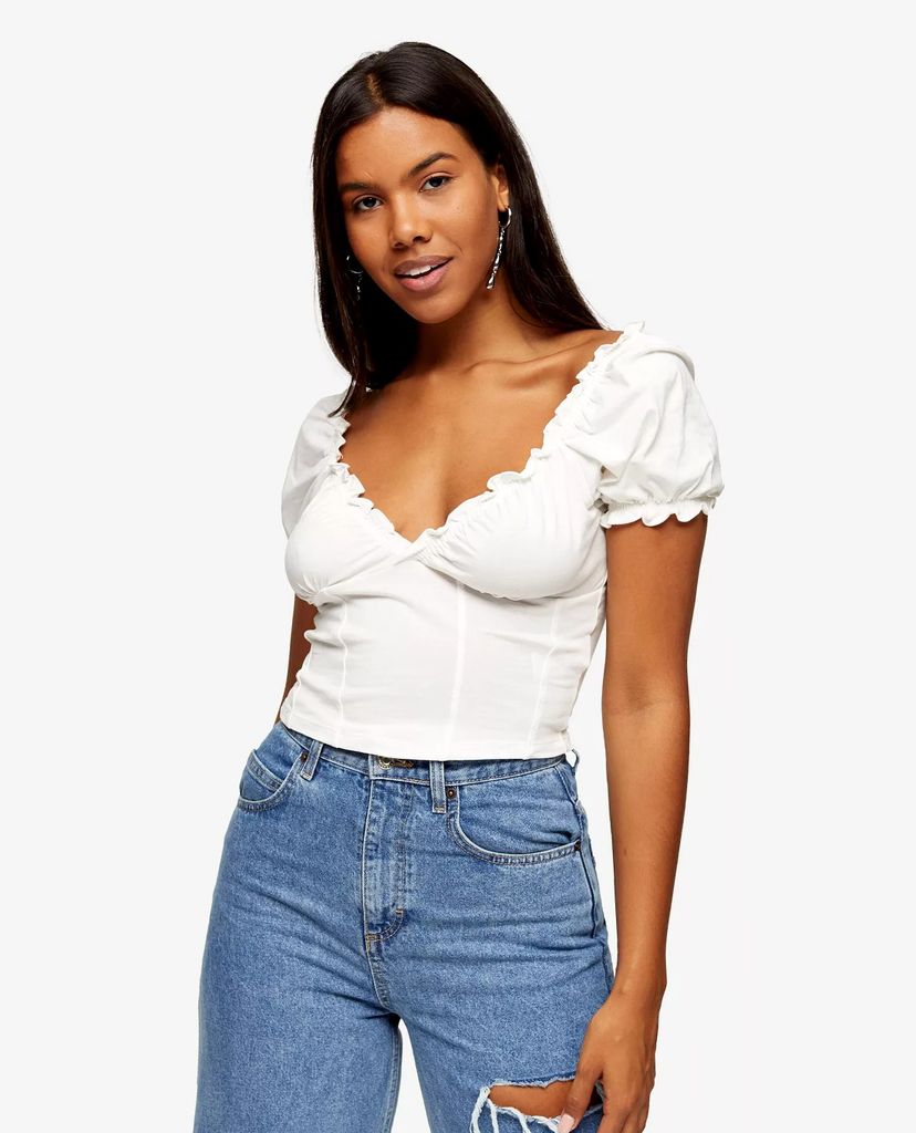 TOPSHOP - Áo croptop nữ cổ V Cream Prairie Wrap Corset