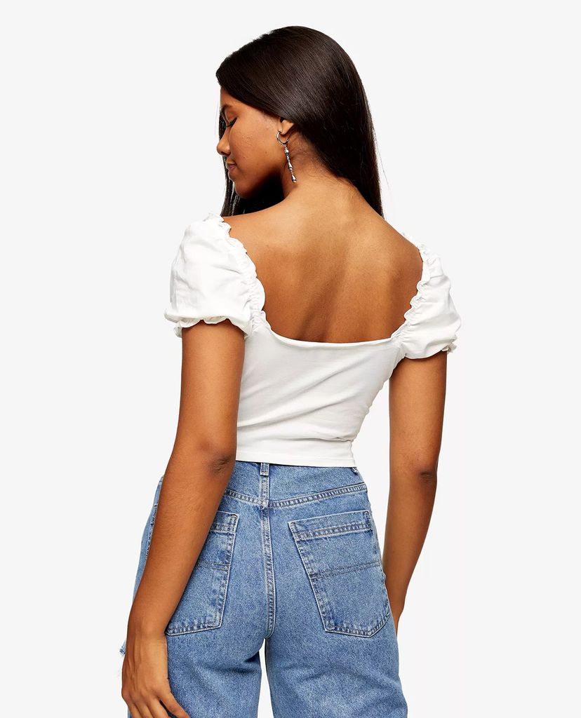 TOPSHOP - Áo croptop nữ cổ V Cream Prairie Wrap Corset