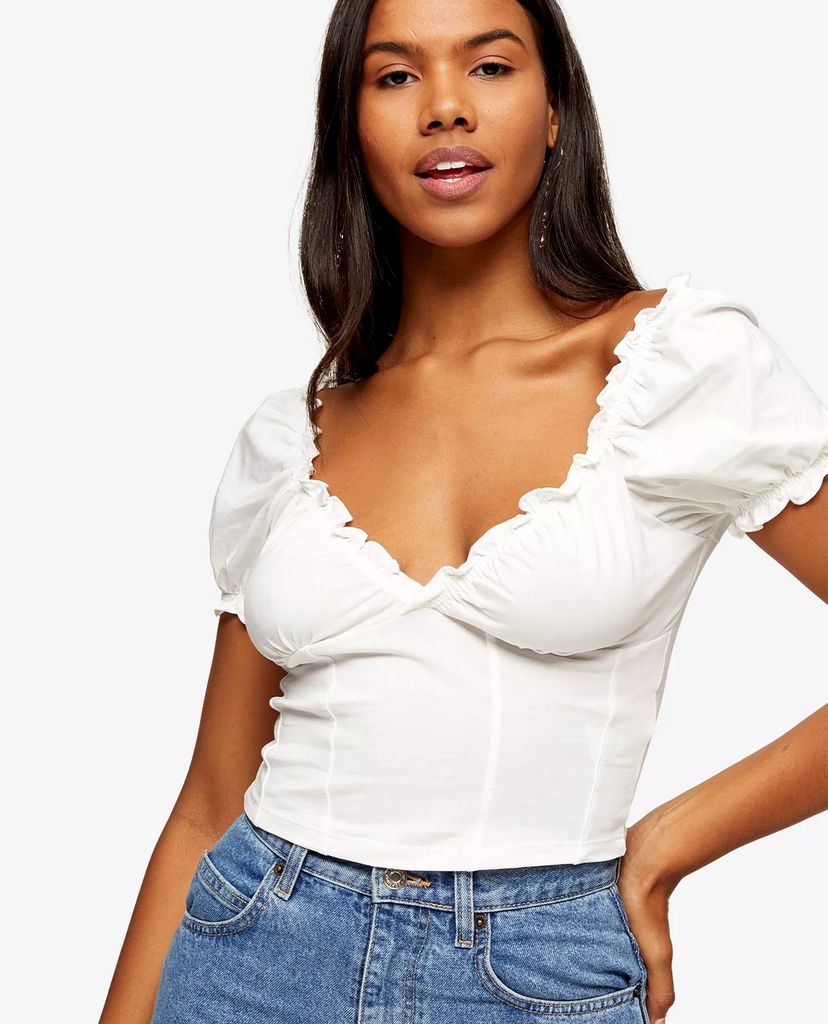 TOPSHOP - Áo croptop nữ cổ V Cream Prairie Wrap Corset