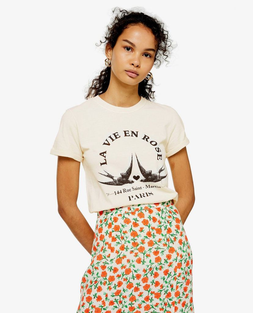 TOPSHOP - Áo thun nữ cổ tròn ngắn tay La Vie En Rose