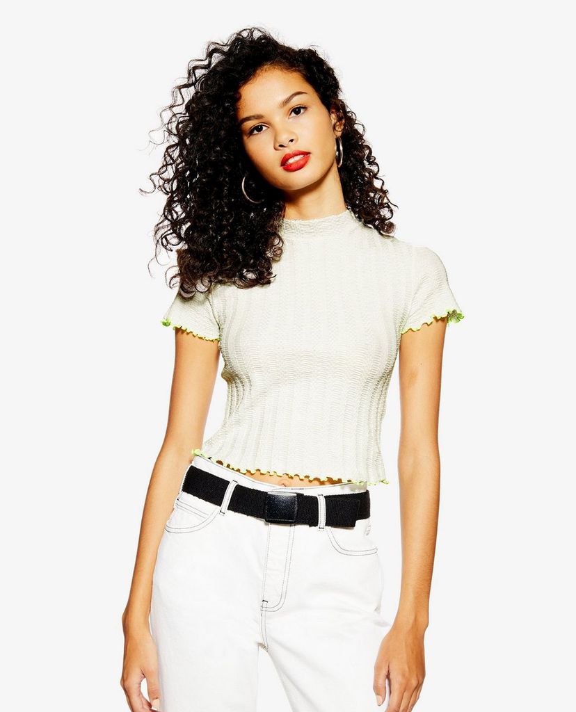TOPSHOP - Áo thun nữ cổ tròn ngắn tay phom ôm Contrast Tipping Lettuce