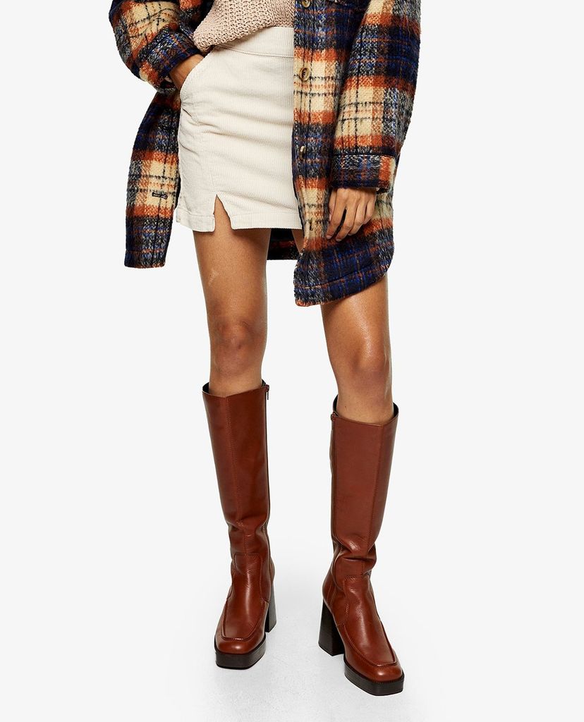 TOPSHOP - Chân váy mini Ecru Corduroy Denim Notch