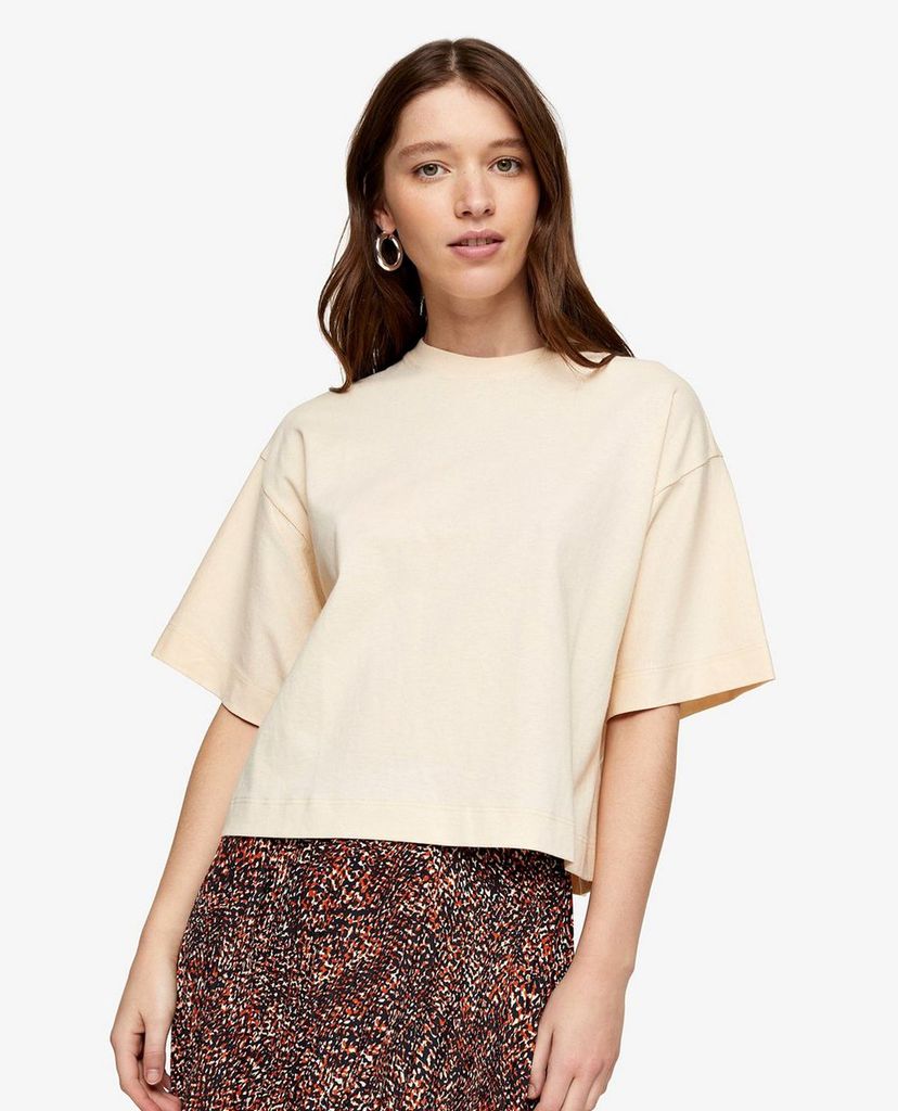 TOPSHOP - Áo thun nữ cổ tròn tay lỡ Cream Panel Boxy