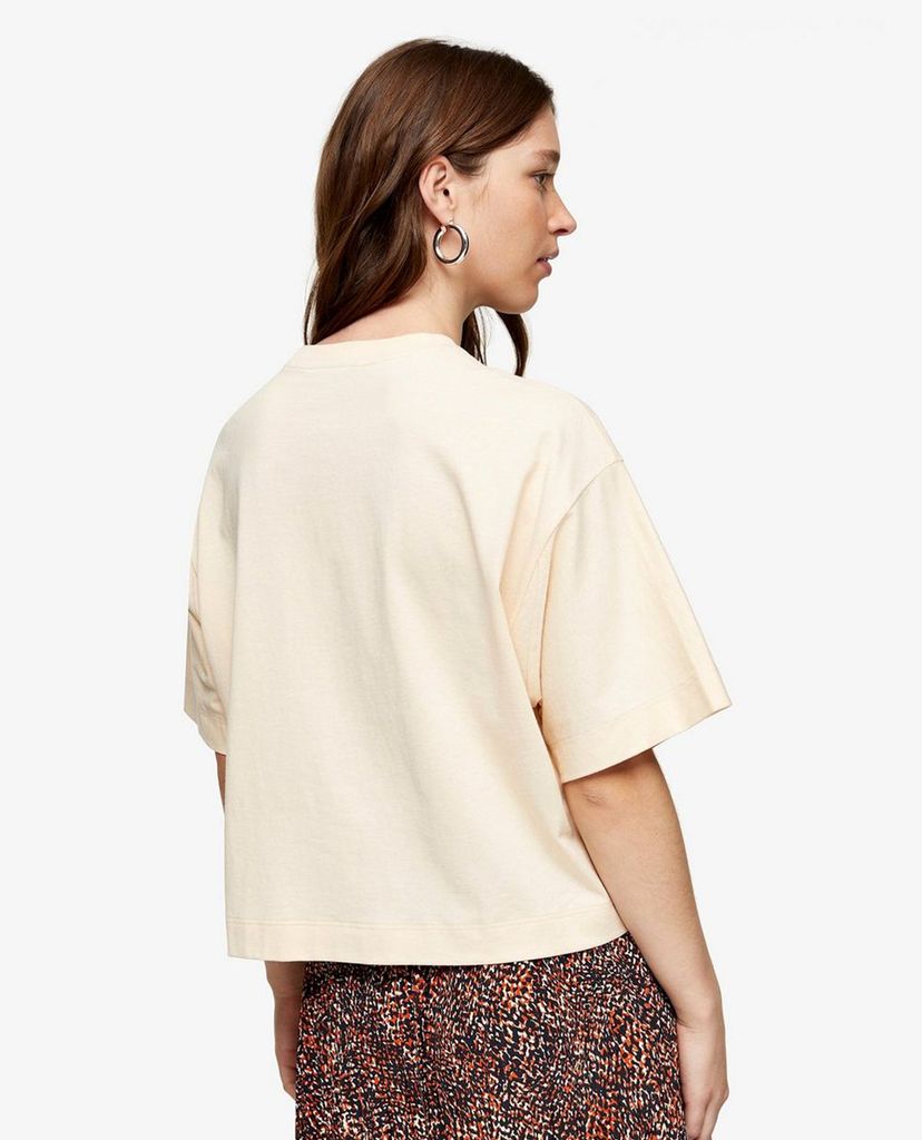 TOPSHOP - Áo thun nữ cổ tròn tay lỡ Cream Panel Boxy