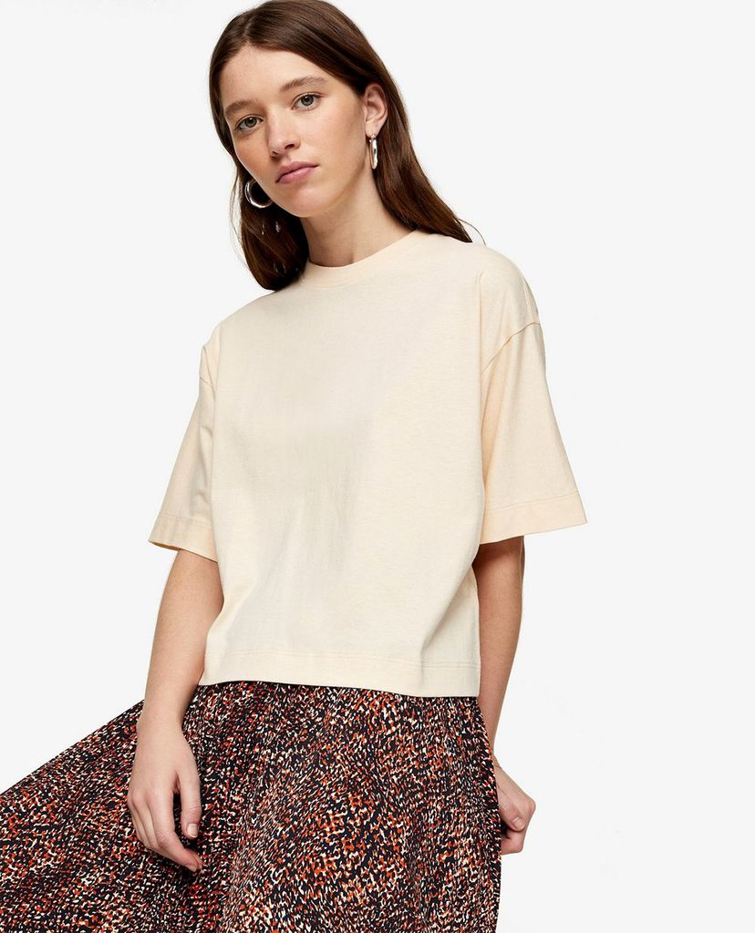 TOPSHOP - Áo thun nữ cổ tròn tay lỡ Cream Panel Boxy