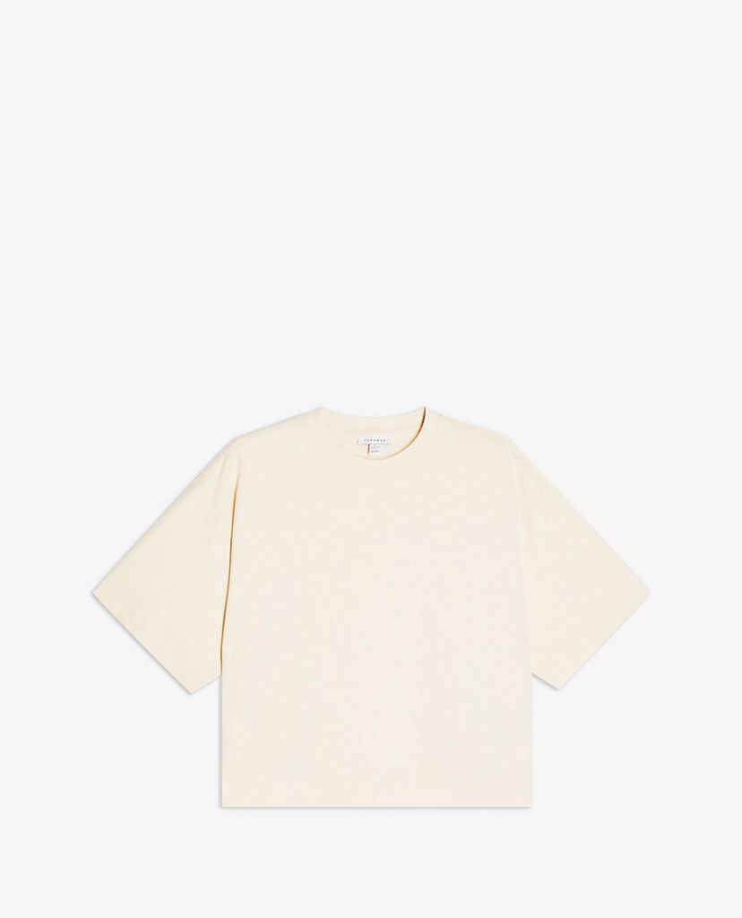 TOPSHOP - Áo thun nữ cổ tròn tay lỡ Cream Panel Boxy