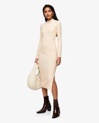 TOPSHOP - Đầm midi cổ trụ tay dài phom ôm Cream Jersey Ribbed
