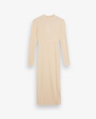 TOPSHOP - Đầm midi cổ trụ tay dài phom ôm Cream Jersey Ribbed
