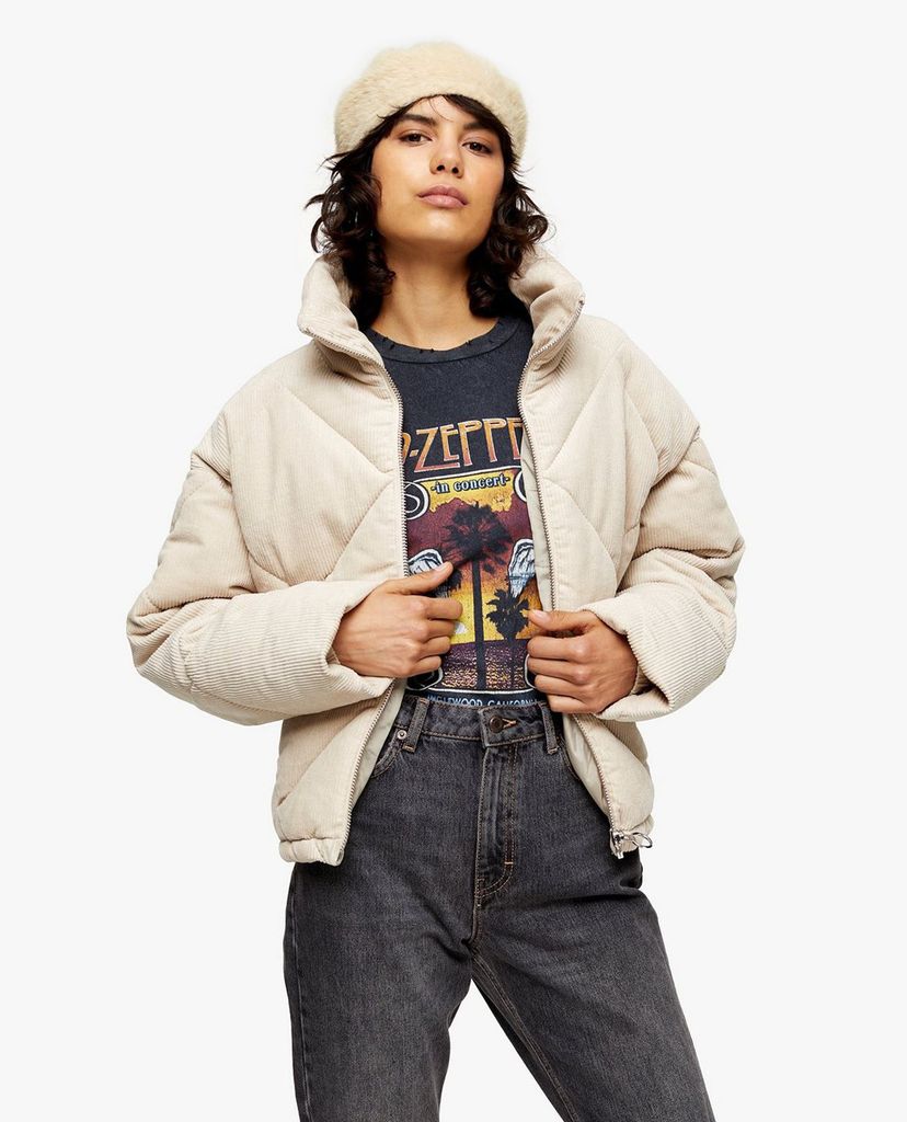 TOPSHOP - Áo khoác phao nữ cổ bẻ Ecru Corduroy Puffer