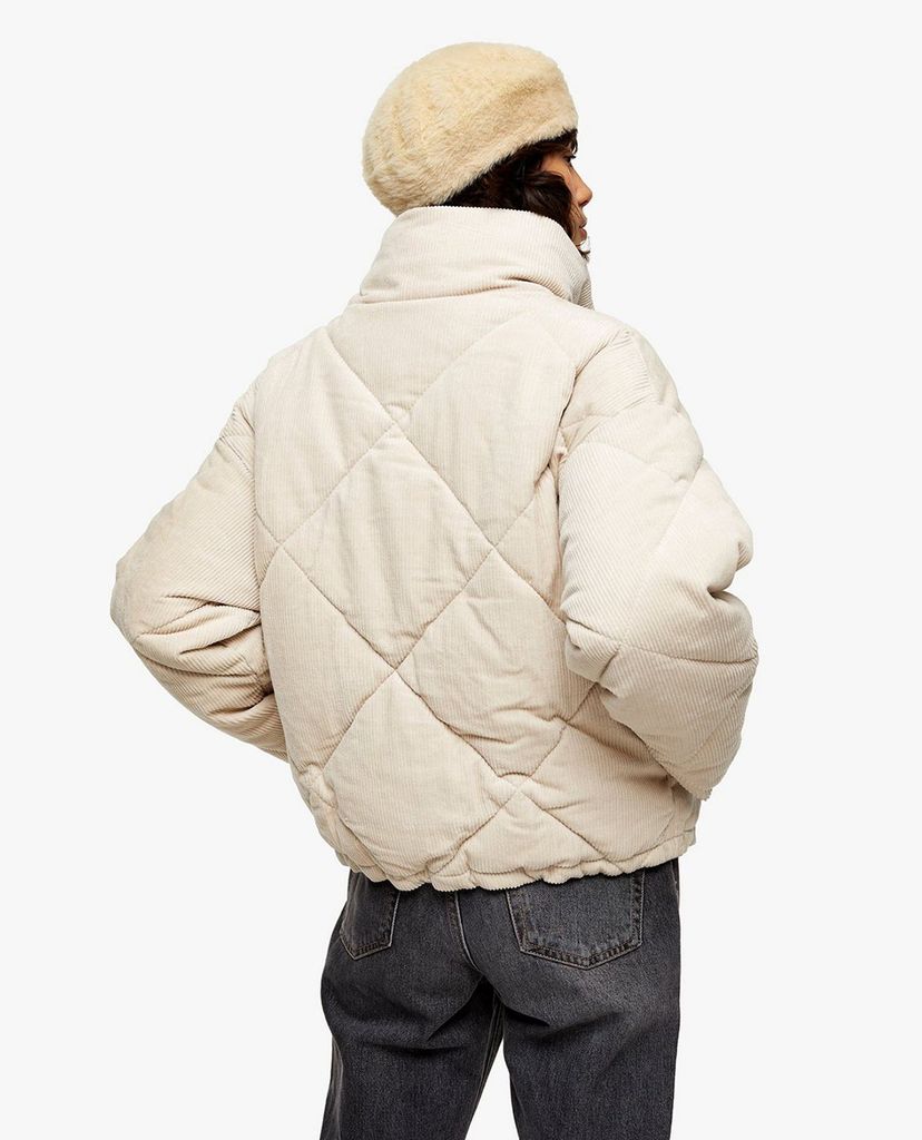TOPSHOP - Áo khoác phao nữ cổ bẻ Ecru Corduroy Puffer
