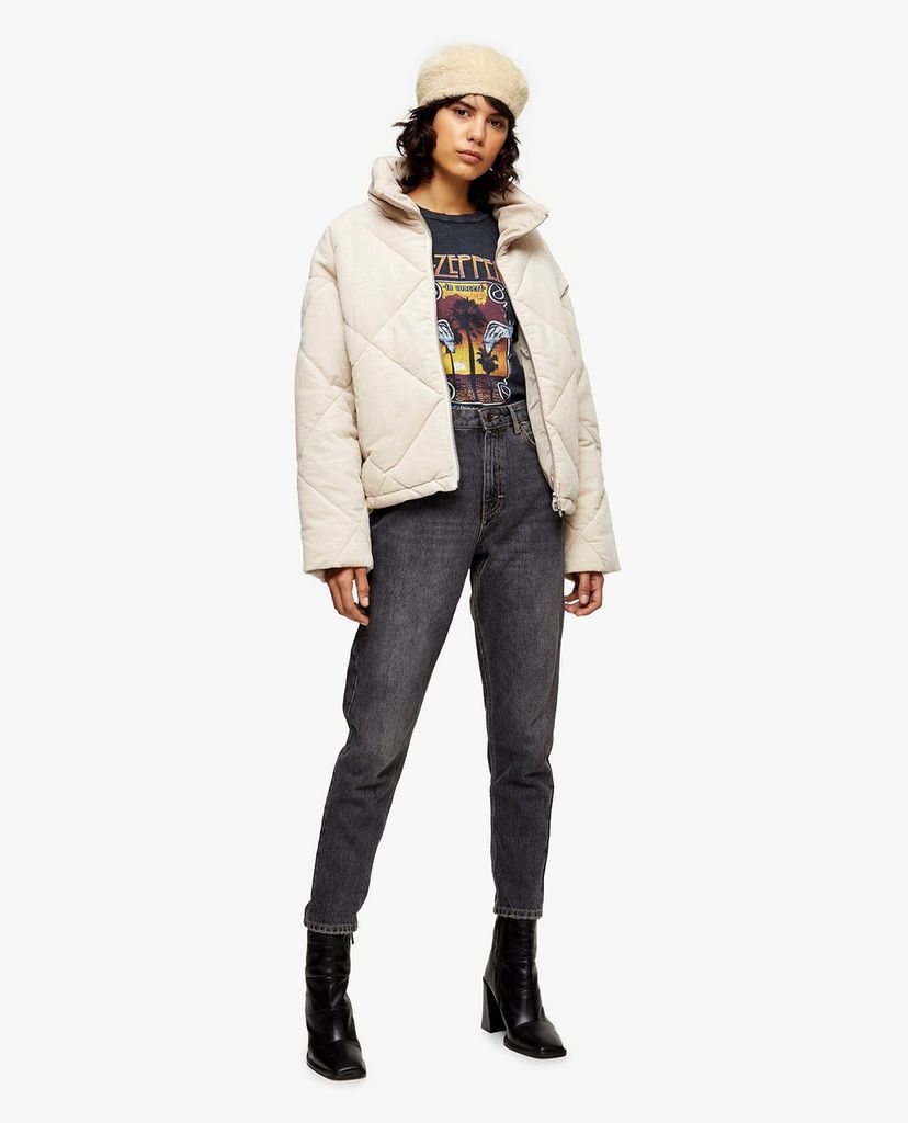 TOPSHOP - Áo khoác phao nữ cổ bẻ Ecru Corduroy Puffer