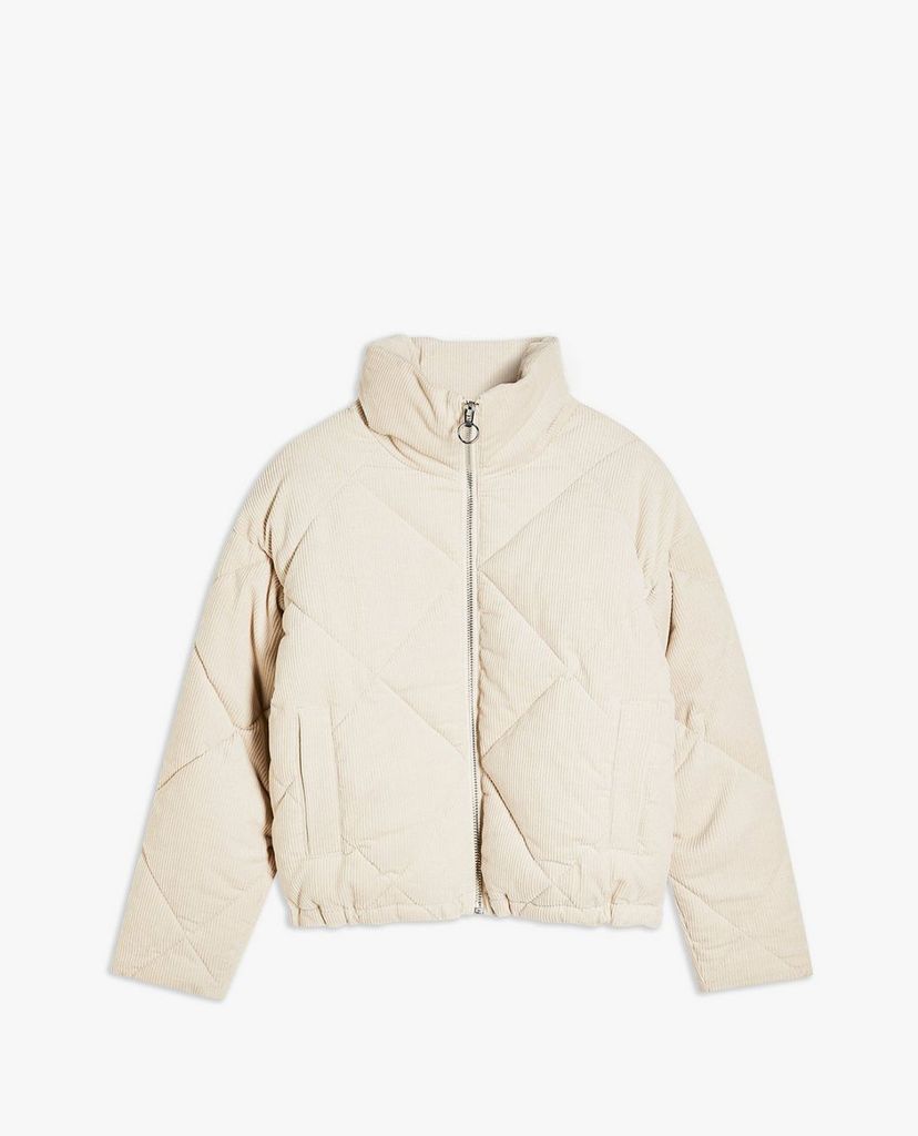 TOPSHOP - Áo khoác phao nữ cổ bẻ Ecru Corduroy Puffer