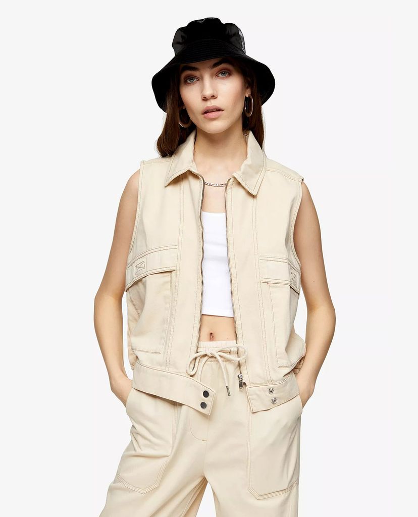 TOPSHOP - Áo khoác nữ không tay CONSIDERED Ecru Zip Utility