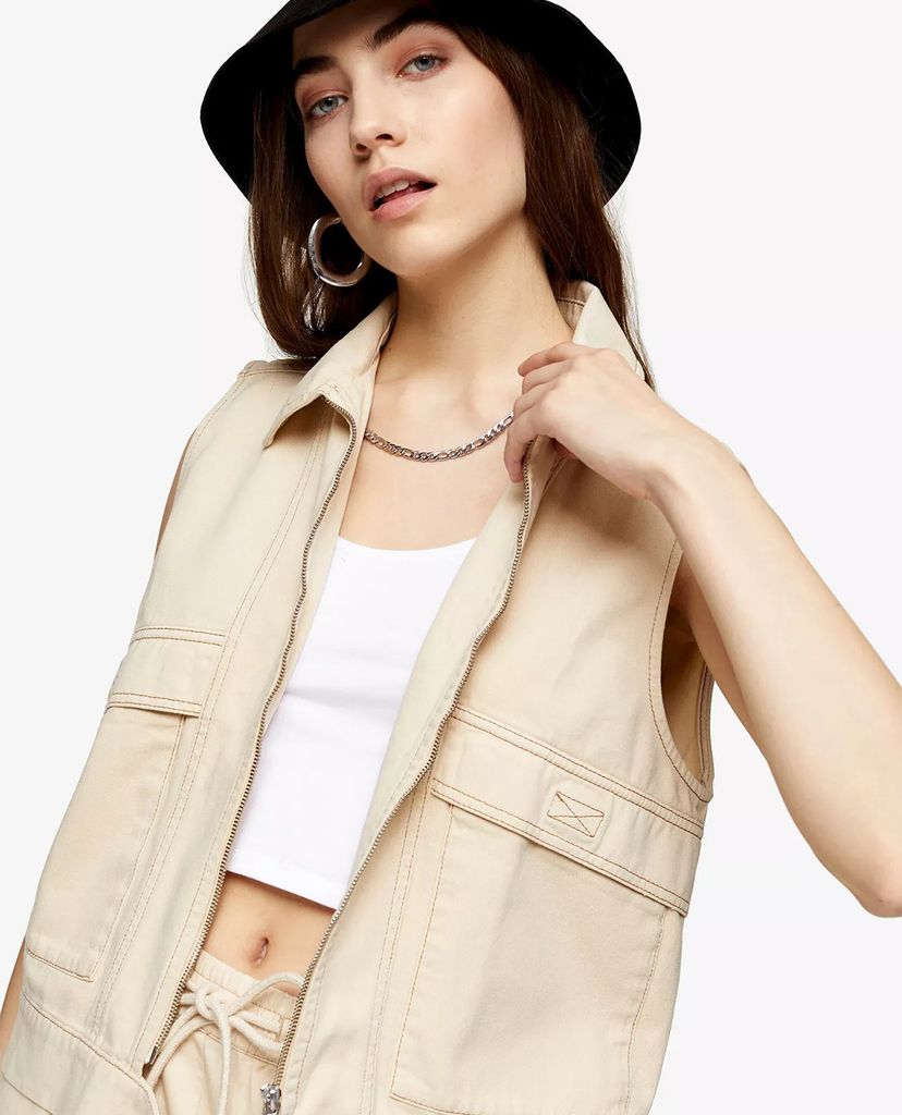 TOPSHOP - Áo khoác nữ không tay CONSIDERED Ecru Zip Utility