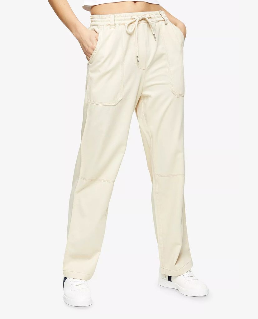 TOPSHOP - Quần kiểu nữ lưng thun ống rộng Ecru Wide Leg